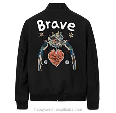 China Fashion Viable Custom Design Brave Birds Embroidered Baseball Bomber Wool Coat Men Winter Jacket for sale