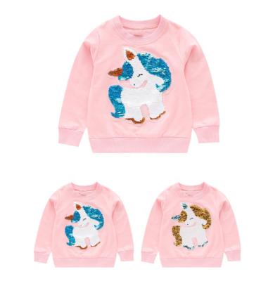 China 100% Custom Made Anti-Shrink Girl Unicorn Flip Sequin Discolor Long Sleeve Cotton Sweatshirt Fall for sale