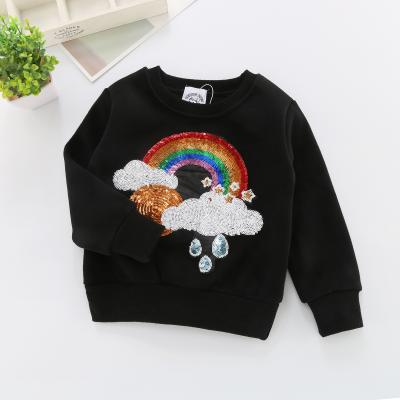 China Wholesale 100% Cotton Brushed Fleece Girs Rainbow Sequin Sweatshirt Anti Shrink In Black for sale