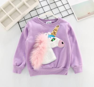 China Girls Fuzzy Unicorn Sweatshirt 100% Cotton Sweater Sequin Wholesale in Lavender for sale