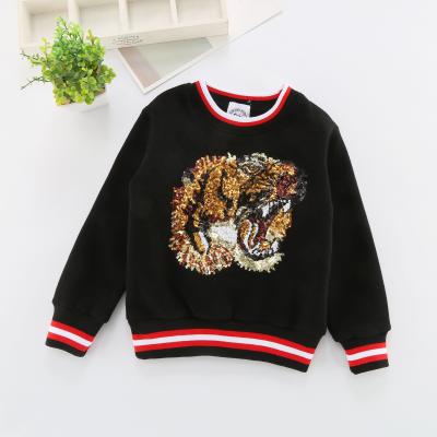 China Warm Sequin Tiger Black 100% Cotton Brushed Fleece Pullover Sweatshirt Anti-Shrink For Boys for sale