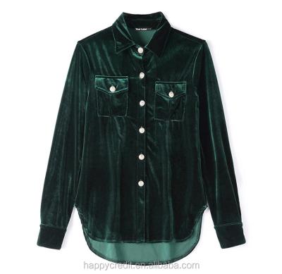 China 2021 new arrivals spring casual style comfortable custom woman green velvet silk shirt for sale