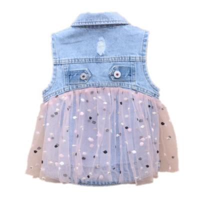 China Kids Clothing Breathable Custom Kid Sleeveless Denim Flocking Tulle Girls Invest for sale