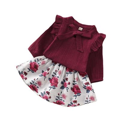 China Custom Chinese Style Children's Clothing Sleeving Tops Printed Long Skirt Body Suit Girls Two Piece Suit in Red for sale