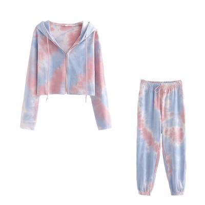 China Sweet Kids Girls Lace Baby Blue Tie Dye Joggers Tracksuits Set for sale