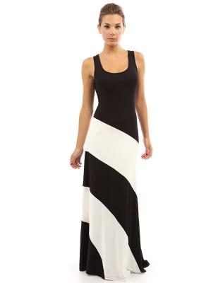 China Muti Panels Womens Maxi Sundresses , Black And White Striped Maxi Dresses For Tall Women for sale