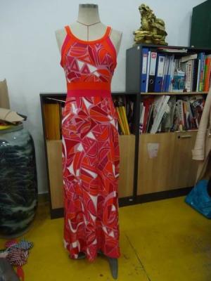 China Beautiful Womens Summer Maxi Dresses Single Jersey Maxi Dress Coral Abstract Printing for sale