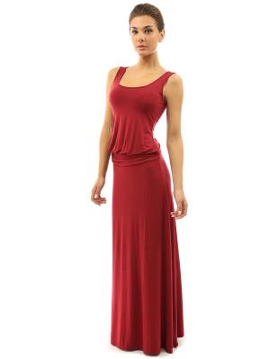 China Burgundy Tank Top Maxi Dress , Blouson Style Womens Summer Beach Dresses for sale