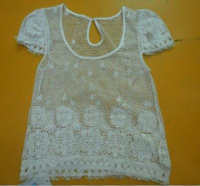 China 100% Cotton Womens Fashion Tops Floral Lace Top Round Neck Short Sleeve for sale