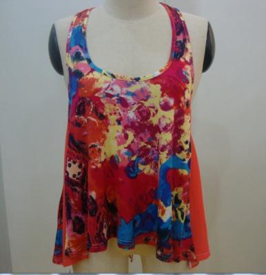 China Sexy Race Back Womens Fashion Tops Floral Print Sleeveless T Shirt Knit Fabric Type for sale