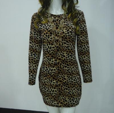 China Stretchy Leopard Print Club Dress , Long Sleeve Velvet Bodycon Dress V Back for sale