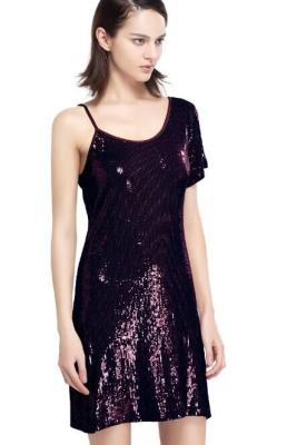 China Sequin Embroidery Bling Bling Party Dresses , One Shoulder Club Dress Going Out Wear for sale