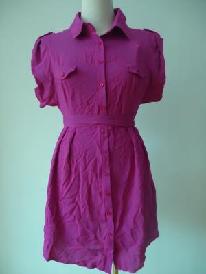 China 100 Viscose Purple Button Up Blouse Dress , Waist Belt Office Shirt Dress OEM Available for sale