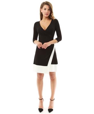 China Pretty Elegant 3 4 Sleeve Work Dresses ,  V Neck Color Block Maxi Dress Slimming for sale