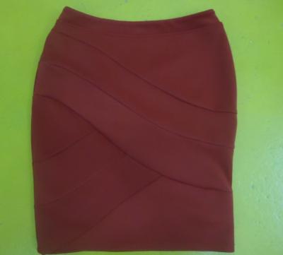 China Rust Polyester Full Lined Women Office Dress Elastic Waist Pencil Skirt Multi Panels for sale