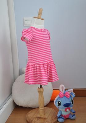 China Bow Neck  Girls Pink And White Striped Dress , Young Girls Party Dresses Elastic Waist for sale