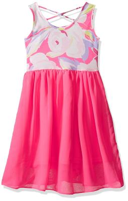 China Floral Top Little Girl Summer Dresses Size 7 Chiffon Criss Cross Back Dress for sale