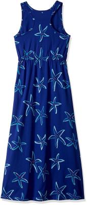 China Blue Starfish Printing Little Girl Summer Dresses Kids Sleeveless Dress Round Neck for sale