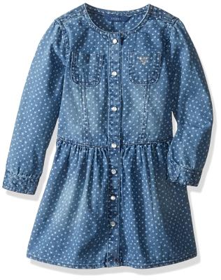 Cina Le stelle hanno stampato il vestito dal denim dei bambini del blu, vestito lungo dalla camicia della manica delle ragazze rotonde del collo in vendita