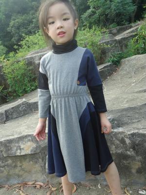 China El cuello alto gris vestido de niña pequeña de 5 años, manga larga de la niña viste spandex de algodón en venta