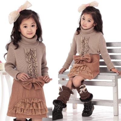 China Bow Lace Blocked Woolen Girls Winter Skirts , Comfy Elastic Waist A Line Skirt for sale