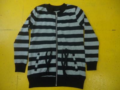 China Funky Drawstring Girls Zip Up Jacket , Grey And White Striped Top For Kids for sale