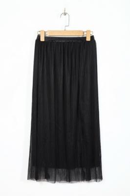 China Beautiful Polyester Mesh Midi Skirt , Elastic Waist Band Black Pleated Maxi Skirt for sale