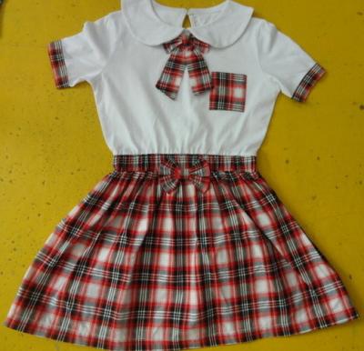 China 100% Cotton Checked Girls School Uniform Dresses , Summer Kids Uniform Dress for sale