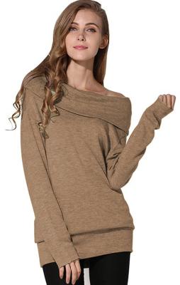 China Brown / Grey Color Fall Pullover Sweaters , Off The Shoulder Pullover Sweater Viscose Blends for sale