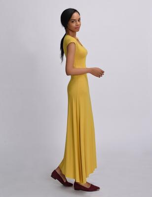 China Mustard Womens Summer Maxi Dresses Casual Cap Sleeve Maxi Dress Silky Hand Feel for sale