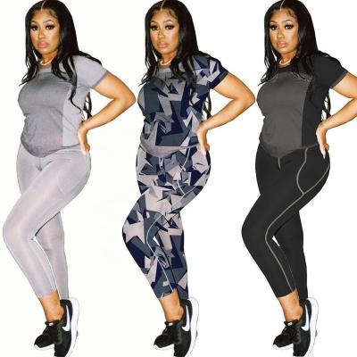 China Breathable Patchwork Two Piece Set Fashion Clothing Short Sleeve Printed 2 Piece Set For Women Casual Pants Set for sale