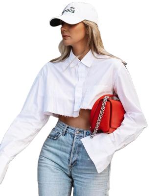 China Breathable Apparel Casual Shirts For Women Blouses Tops Solid Color Womens Tops With Long Button Sleeve Tops for sale