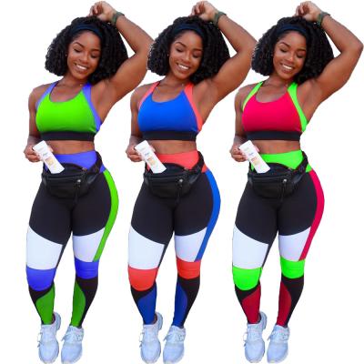 China 2 Piece Fitness Contrast Color Breathable Clothing Sleeveless Yoga Sets Two Piece Panty Casual Two Piece Set for sale