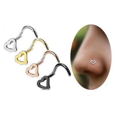 China FASHIONABLE Heart L Nose Pin Jewelry Bend Nose Stud Gold Stainless Steel Body Piercing Jewelry for sale