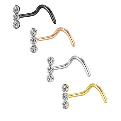 China FASHIONABLE Wholesale 316 Stainless Steel Nose Piercing Diamond Nose Pin Cuffs Industrial Piercing Jewelry for sale