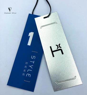 China Cheap Customized Embossed And Foiled Sustainable Printing Custom Design Printing Name Logo Paper Garment Hang Tag Labels Garment Paper Tags for sale