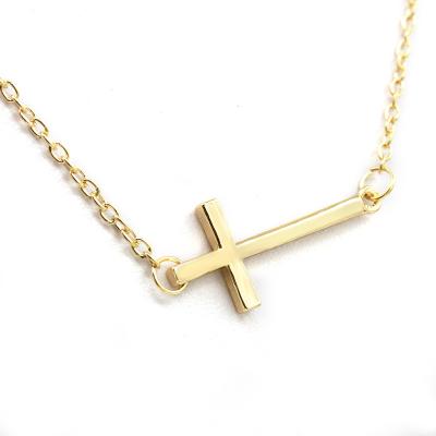 China ALLOY Fashion Women 18K Gold 925 Silver Zircon Cross Pendant Necklace Jewelry for sale