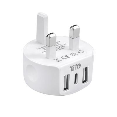 China QI charger WOPOW A15 factory supply 3pins fast fast charger 3usb with UK type c charger for sale