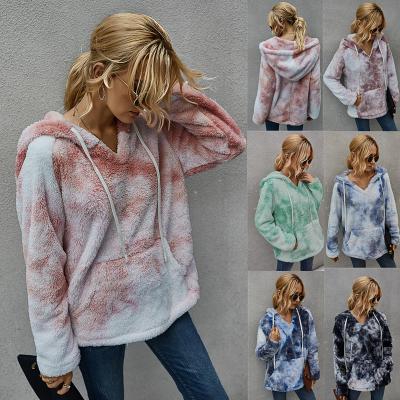 China High Quality Winter Anti-pilling Clothes Link Dye Fleece Hooded Tops Sweatshirt Casual Hoodie Women for sale