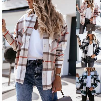 China 2021 Winter Viable Wholesale Fashion Clothes Casual Coat Women's Jacket Plaid Shacket Shirts Outerwear for sale