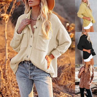 China Wholesale Sustainable Clothing 2021 Winter Clothes Loose Pocket Tracksuit Women Shacket Corduroy Jacket for sale