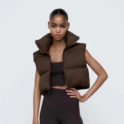 China High Quality Viable Solid Sleeveless Bubble Coat Fashion Breathable Vest Women Khaki Jackets for sale