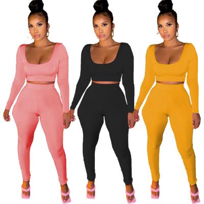 China QUICK DRY Casual Long Sleeve High Waist Pants Sports Set Women Solid Color Two Piece Set for sale