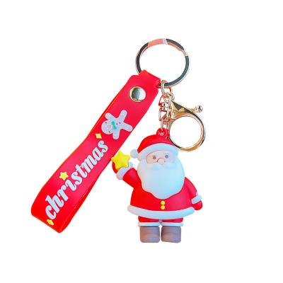 China PVC Wholesale  Christmas Keychains Bulk Santa Gift Toys Hanging Ornament Decor 3D PVC Santa Reindeer Xmas Key Chain Backpack Clip for sale