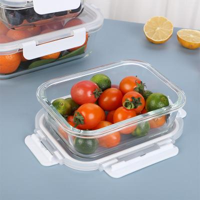 China Microwave Eco - Friendly Glass Food Container With Lid Glass Lunch Box Microwavable Lunch Container Sets for sale