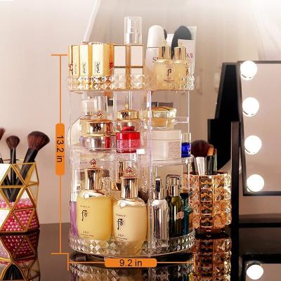 China 360 Revolving Makeup Organizer Rack 360 Rotating Amazon Cosmetics Holder Storage Rack Adjustable Carousel Cart Shelf Organizer Box for sale