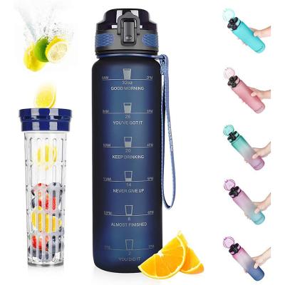 China Sustainable 32 oz Sports Water Bottle with Motivational Drinking Time Marker, BPA Free Tritan Bottle with Filter for Gym and Outdoor Reusable for sale