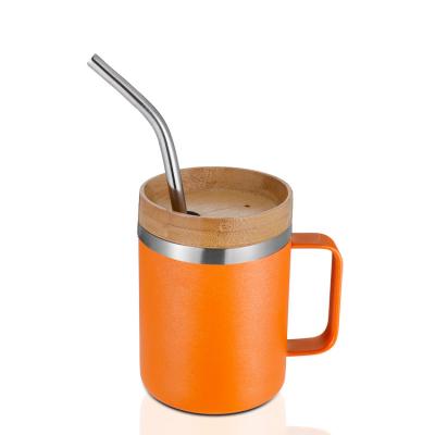 China New Viable Design12oz/14oz Double Wall Stainless Steel Vacuum Insulated Tumbler Coffee Mug With Bamboo Lid And SS Straw for sale