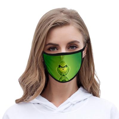 China Fashiom Factory Fashion Custom Reusable Ice Silk Cloth Face Mask 3D Print Green Grinch Party Masks for sale