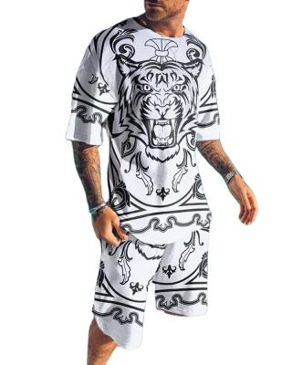 China 2021 Summer QUICK DRY Men's T-shirt Shorts Sports Set Tiger Printed Quick Dry Man White Black Classic Fitted Casual Suits for sale